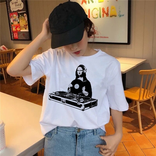 Mona Lisa T Shirt Hip Hop Tshirt Women Female Funny Top Tee Shirts T-shirt Harajuku 90s Streetwear Casual Printed Fashion New