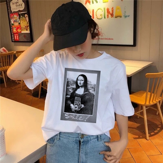 Mona Lisa T Shirt Hip Hop Tshirt Women Female Funny Top Tee Shirts T-shirt Harajuku 90s Streetwear Casual Printed Fashion New