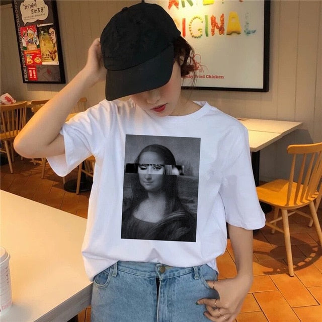 Mona Lisa T Shirt Hip Hop Tshirt Women Female Funny Top Tee Shirts T-shirt Harajuku 90s Streetwear Casual Printed Fashion New