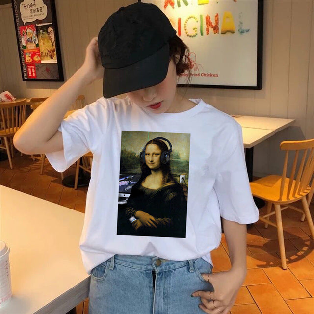 Mona Lisa T Shirt Hip Hop Tshirt Women Female Funny Top Tee Shirts T-shirt Harajuku 90s Streetwear Casual Printed Fashion New