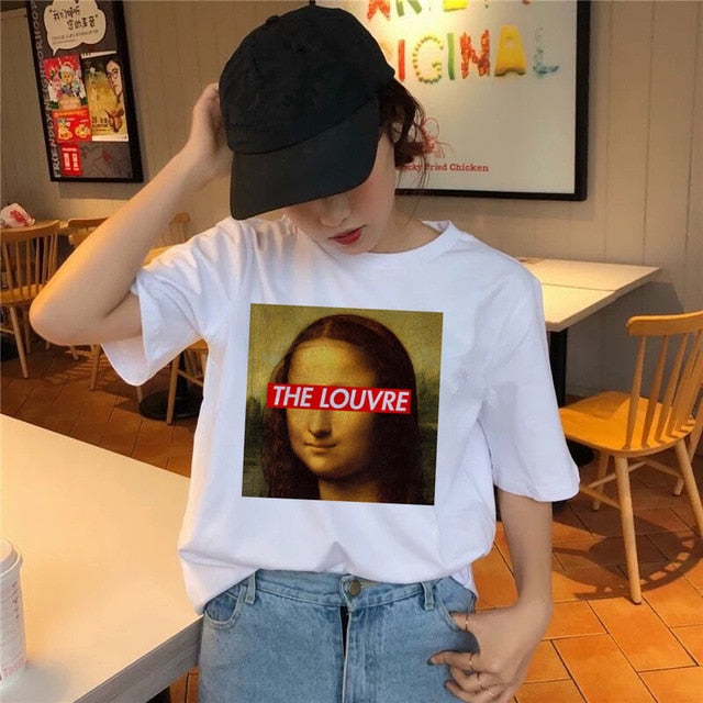 Mona Lisa T Shirt Hip Hop Tshirt Women Female Funny Top Tee Shirts T-shirt Harajuku 90s Streetwear Casual Printed Fashion New