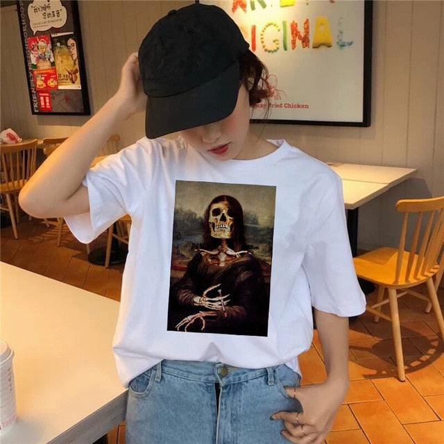 Mona Lisa T Shirt Hip Hop Tshirt Women Female Funny Top Tee Shirts T-shirt Harajuku 90s Streetwear Casual Printed Fashion New