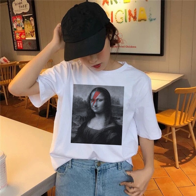 Mona Lisa T Shirt Hip Hop Tshirt Women Female Funny Top Tee Shirts T-shirt Harajuku 90s Streetwear Casual Printed Fashion New