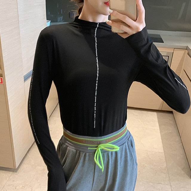 TWOTWINSTYLE Minimalist Women's T Shirt Turtleneck Slim Less Is More Korean Shirts For Women 2019 Autumn Large Size Fashion New