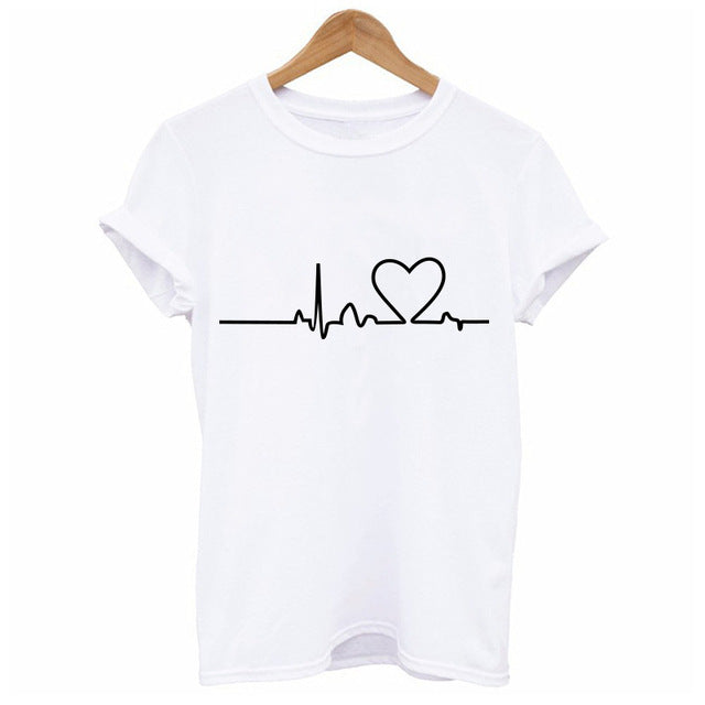 Female O-neck T-Shirts Summer Short Sleeve T Shirt Women Harajuku Love Printed T-shirt Casual Tee Tops Women Heartbeat Clothing