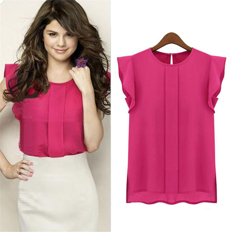 Female T-shirt 1PC Womens Casual Loose T shirt women Chiffon Short Tulip Sleeve Shirt Tops women clothes 2019 camiseta mujer
