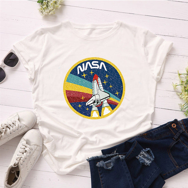 Plus Size S-5XL New Moon Planet Print T Shirt Women Shirts 100% Cotton O Neck Short Sleeve Summer T-Shirt Tops Casual Tshirt