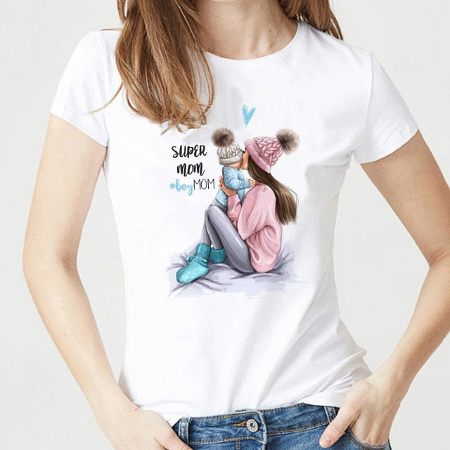Super Mama T-shirts for Women Mother's Love Print White T-shirt Tee Shirt Femme Cotton Vogue T Shirt Tops Streetwear Clothes