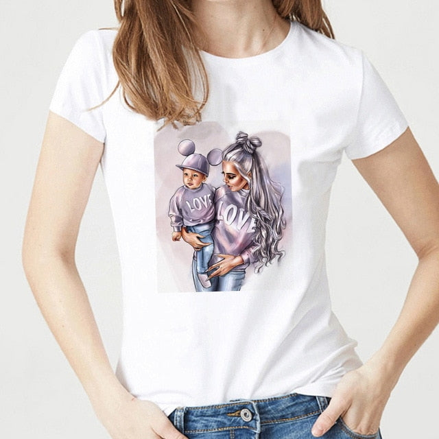 Super Mama T-shirts for Women Mother's Love Print White T-shirt Tee Shirt Femme Cotton Vogue T Shirt Tops Streetwear Clothes