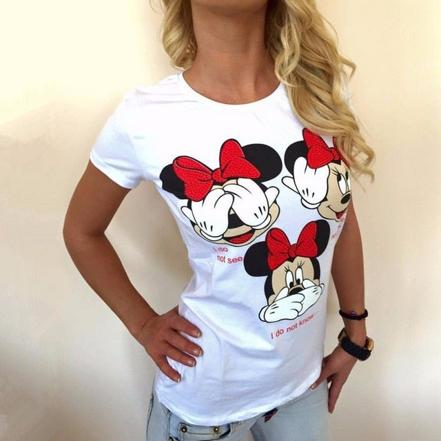Brand New Summer Harajuku T-Shirts Women Short Sleeve Mouse Print Female T Shirt Woman O-neck Punk Tee Tops Casual Clothing