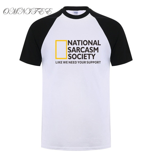 Omnitee Funny National Sarcasm society T Shirt Tops Men Casual Cotton Short Sleeve Mans Cool Sarcasm T-shirt OZ-108