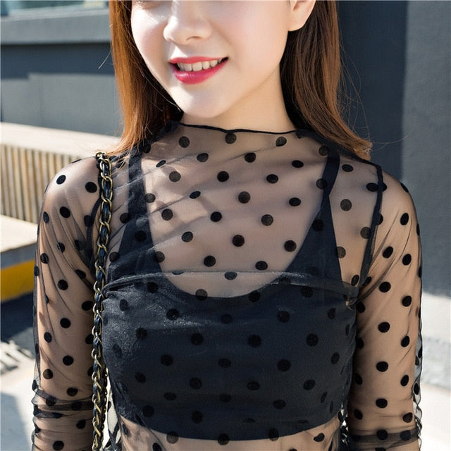 Ruoru Women Sexy Harajuku Mesh Tops Net See Through T Shirt Transparent Undershirt Star Base Top Camisas Femininas Clubwear