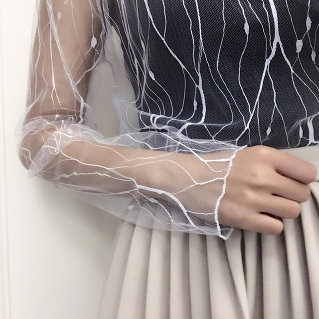 Ruoru Women Sexy Harajuku Mesh Tops Net See Through T Shirt Transparent Undershirt Star Base Top Camisas Femininas Clubwear