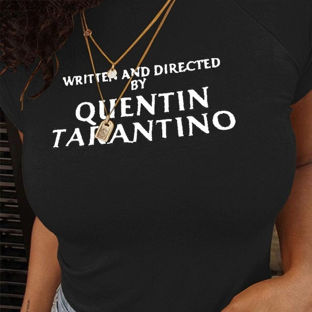 Short Sleeve Cotton T Shirt Women Crop Tops Quentin Tarantino Sexy Crop Tops Woman Yellow T-shirt 90s Tees Black White Tshirt