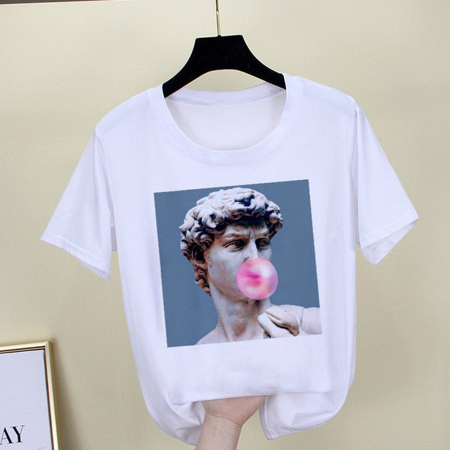 Mona Lisa T shirt Women spoof personality fashion Tshirt summer 2019 Harajuku aesthetics Short Sleeve White Tops Female T-shirt
