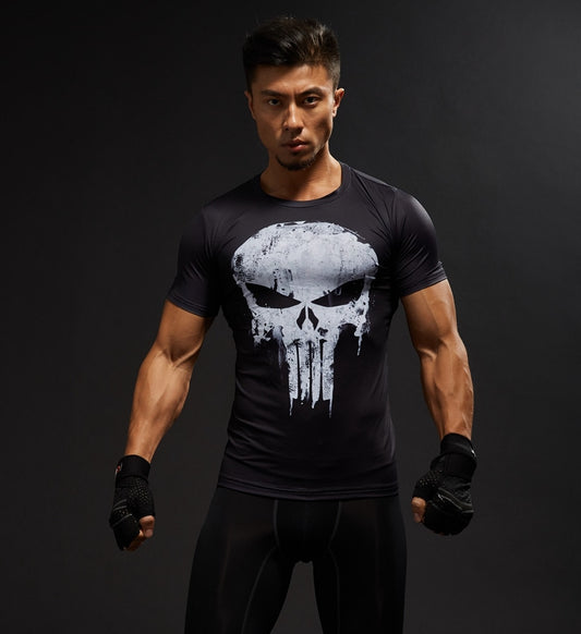 T-shirt 3D à manches courtes pour hommes T-shirt pour hommes T-shirt Captain America Superman T-shirt de compression pour hommes Punisher MMA