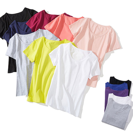 2019 New Style Women Basic Tshirt Cotton 5XL Plus Size T-shirt Summer Casual Elastic T shirts Female Plain Short Sleeve Tops Tee