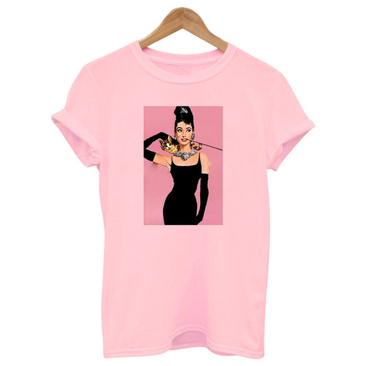 2019 new summer hepburn queen pink print t shirts women cotton Short sleeve top graphic Fashion casual female clothes Harajuku