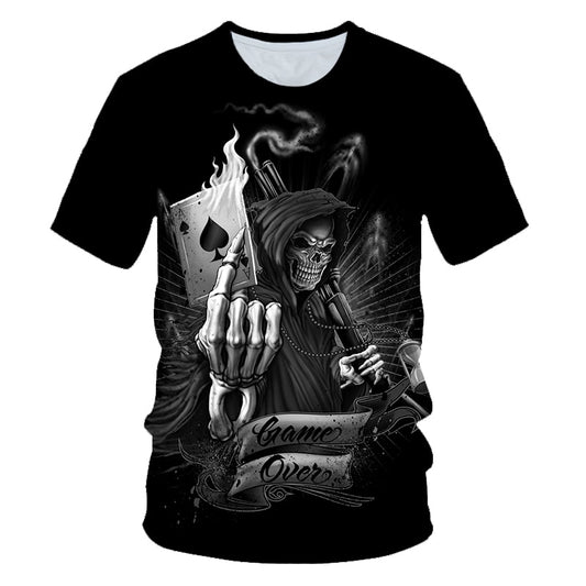 Skull Poker Funny Cool 3D t shirts Mens Motorcycle Punk 3D Printed T shirt Men Clothes tshirt Summer Top Homme Hipster Pop Shirt