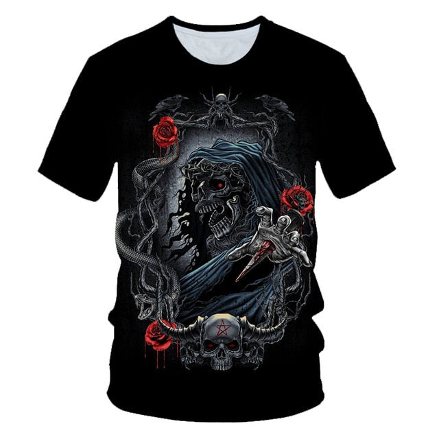 Skull Poker Funny Cool 3D t shirts Mens Motorcycle Punk 3D Printed T shirt Men Clothes tshirt Summer Top Homme Hipster Pop Shirt