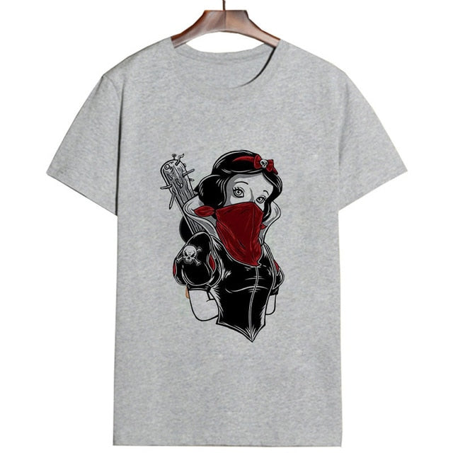 2019 New Arrivals Bad Gift Tattooed Princesses Printed T Shirts Women Casual Slim White Tee Short Sleeve Tops Fashion Streetwear