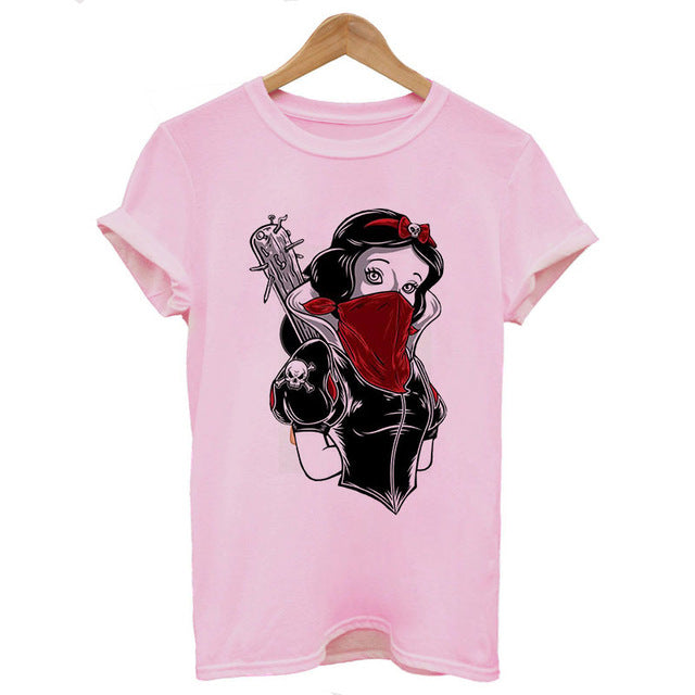 2019 New Arrivals Bad Gift Tattooed Princesses Printed T Shirts Women Casual Slim White Tee Short Sleeve Tops Fashion Streetwear