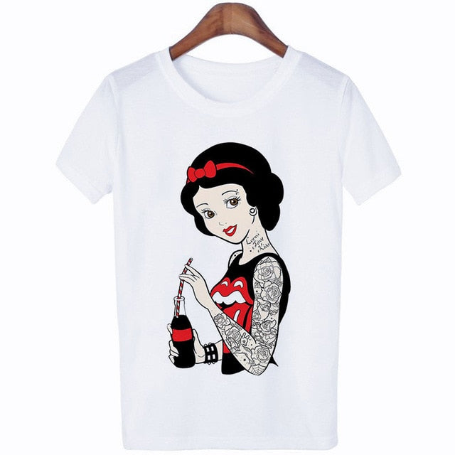 2019 New Arrivals Bad Gift Tattooed Princesses Printed T Shirts Women Casual Slim White Tee Short Sleeve Tops Fashion Streetwear