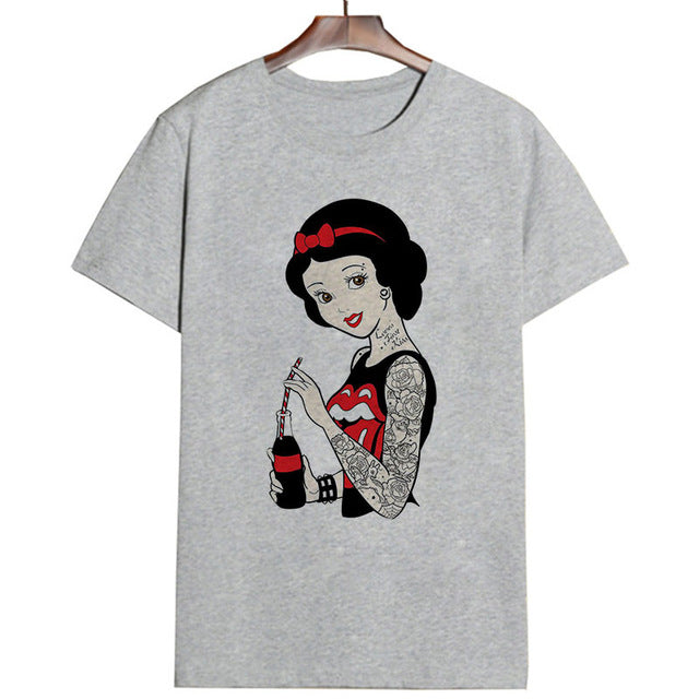 2019 New Arrivals Bad Gift Tattooed Princesses Printed T Shirts Women Casual Slim White Tee Short Sleeve Tops Fashion Streetwear