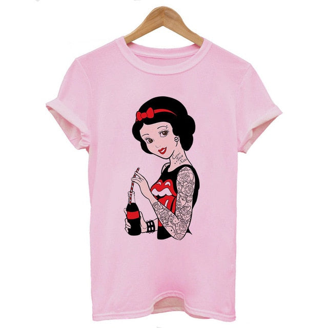 2019 New Arrivals Bad Gift Tattooed Princesses Printed T Shirts Women Casual Slim White Tee Short Sleeve Tops Fashion Streetwear