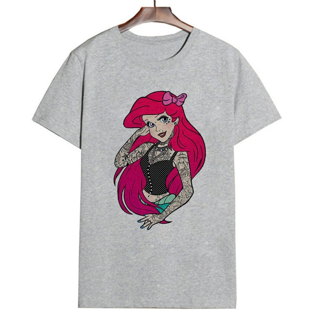 2019 New Arrivals Bad Gift Tattooed Princesses Printed T Shirts Women Casual Slim White Tee Short Sleeve Tops Fashion Streetwear