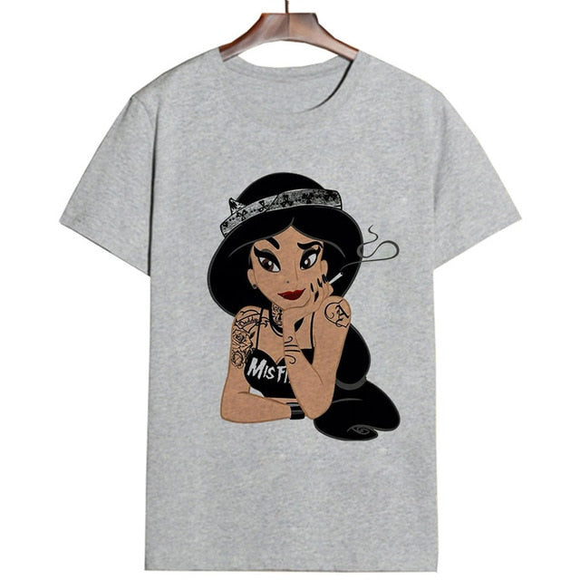 2019 New Arrivals Bad Gift Tattooed Princesses Printed T Shirts Women Casual Slim White Tee Short Sleeve Tops Fashion Streetwear