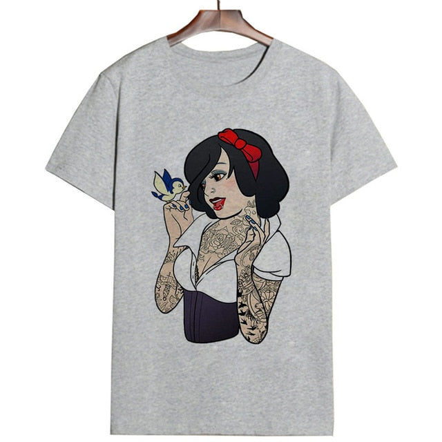 2019 New Arrivals Bad Gift Tattooed Princesses Printed T Shirts Women Casual Slim White Tee Short Sleeve Tops Fashion Streetwear