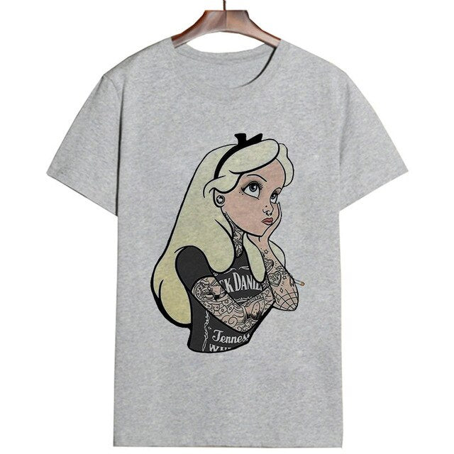 2019 New Arrivals Bad Gift Tattooed Princesses Printed T Shirts Women Casual Slim White Tee Short Sleeve Tops Fashion Streetwear