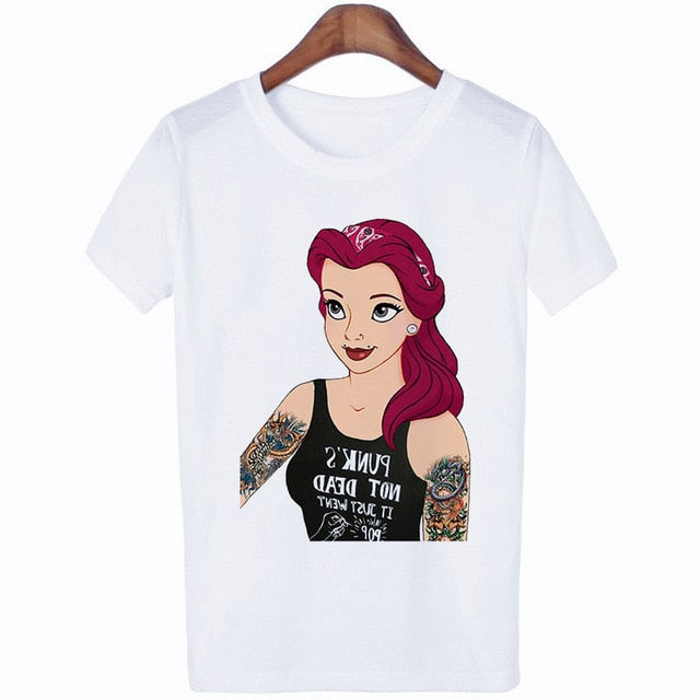 2019 New Arrivals Bad Gift Tattooed Princesses Printed T Shirts Women Casual Slim White Tee Short Sleeve Tops Fashion Streetwear