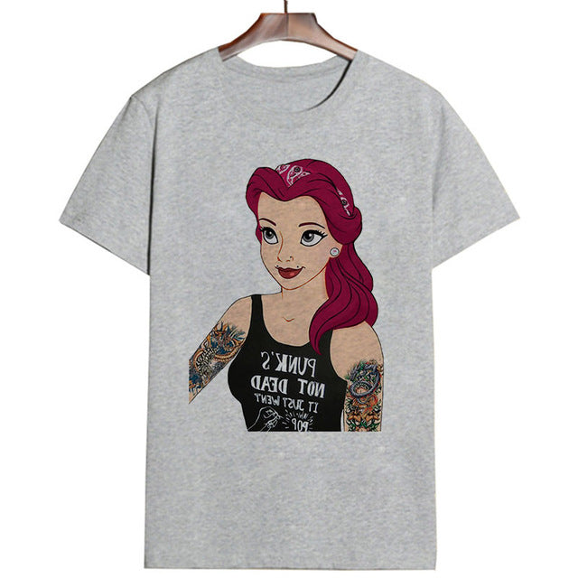 2019 New Arrivals Bad Gift Tattooed Princesses Printed T Shirts Women Casual Slim White Tee Short Sleeve Tops Fashion Streetwear