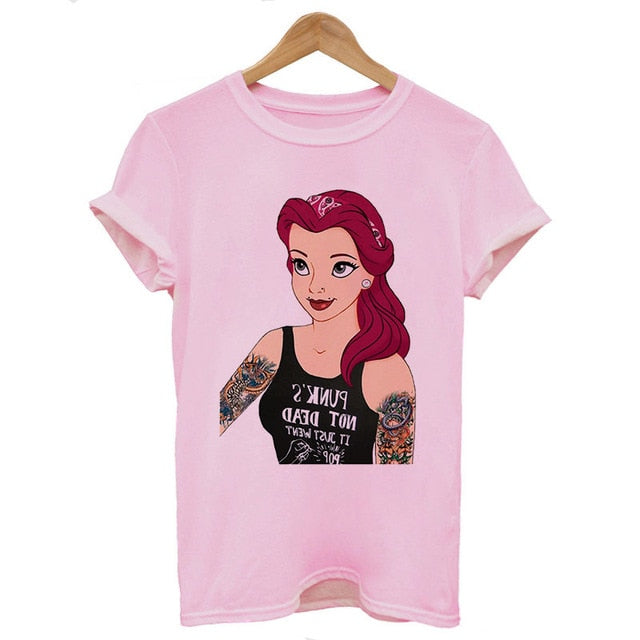 2019 New Arrivals Bad Gift Tattooed Princesses Printed T Shirts Women Casual Slim White Tee Short Sleeve Tops Fashion Streetwear