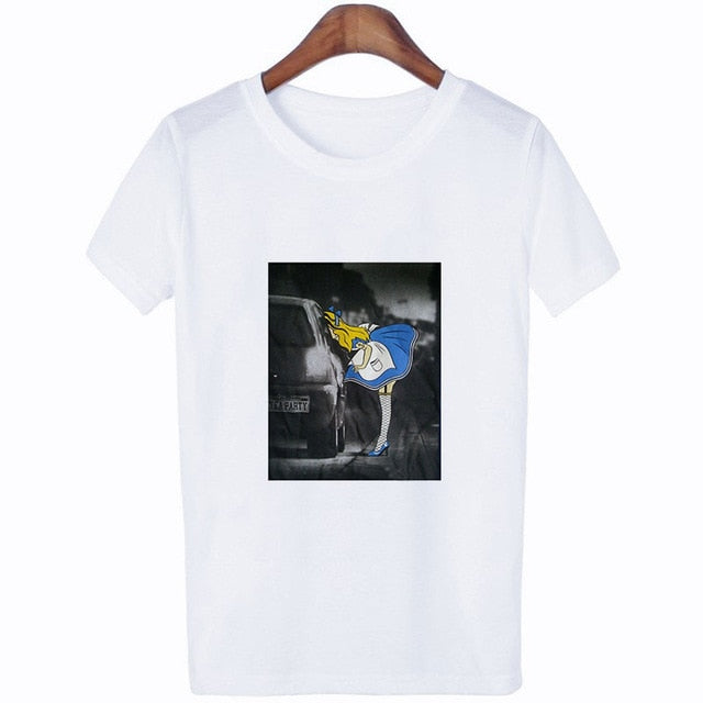 2019 New Arrivals Bad Gift Tattooed Princesses Printed T Shirts Women Casual Slim White Tee Short Sleeve Tops Fashion Streetwear