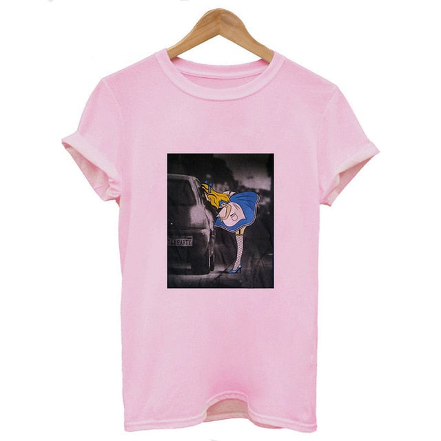 2019 New Arrivals Bad Gift Tattooed Princesses Printed T Shirts Women Casual Slim White Tee Short Sleeve Tops Fashion Streetwear