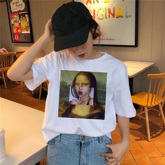 Mona Lisa T Shirt Hip Hop Tshirt Women Female Funny Top Tee Shirts T-shirt Harajuku 90s Streetwear Casual Printed Fashion New
