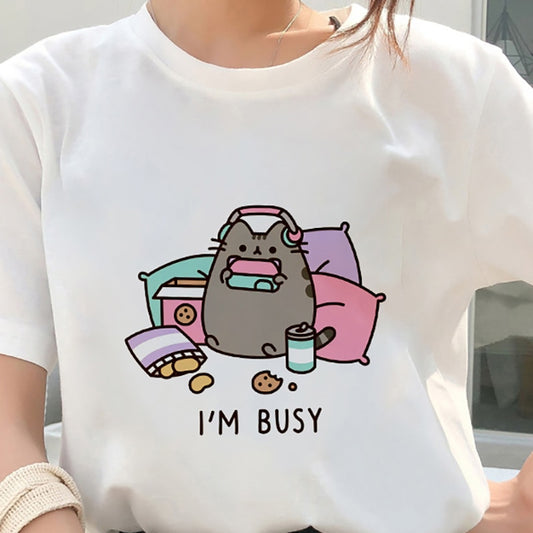 Kawaii Fat cat t shirt women 2019 New summer cute fashion Short Sleeve t-shirt White Thin section Hipster Tshirt Tops clothing