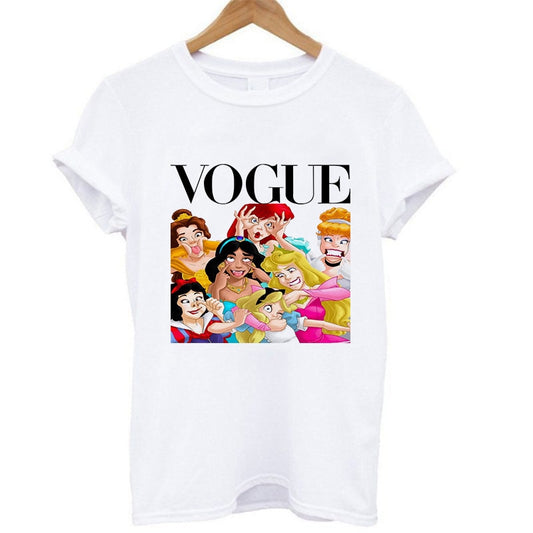 Summer Vogue Princess Belle Snow White Ariel Jasmine Alice Cinderella Aurora T-shirt Casual Tops T Shirt for Women Lady Girls