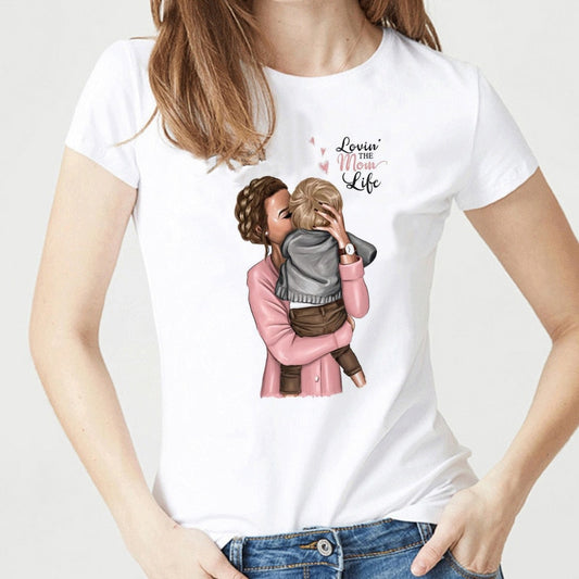 T-shirts Super Mama pour femmes T-shirt blanc imprimé Mother's Love Tee Shirt Femme Coton Vogue T-shirt Tops Vêtements de rue