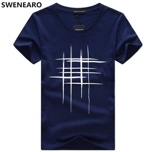 SWENEARO Men's T-Shirts Summer Short Sleeve t shirt men Simple creative design line cross Print cotton Brand shirts Men Top Tees