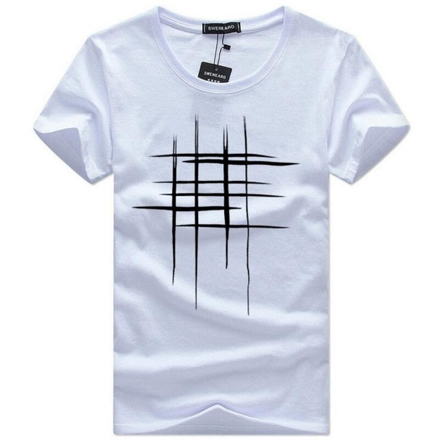 SWENEARO Men's T-Shirts Summer Short Sleeve t shirt men Simple creative design line cross Print cotton Brand shirts Men Top Tees