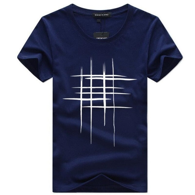 SWENEARO Men's T-Shirts Summer Short Sleeve t shirt men Simple creative design line cross Print cotton Brand shirts Men Top Tees