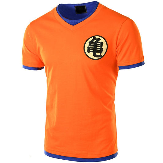 Dragon Ball T Shirt Men Short Sleeve Orange V Neck Dragon Ball Z Mens Cosplay Tee Shirts Casual Tops Ultra Instinct Master Goku