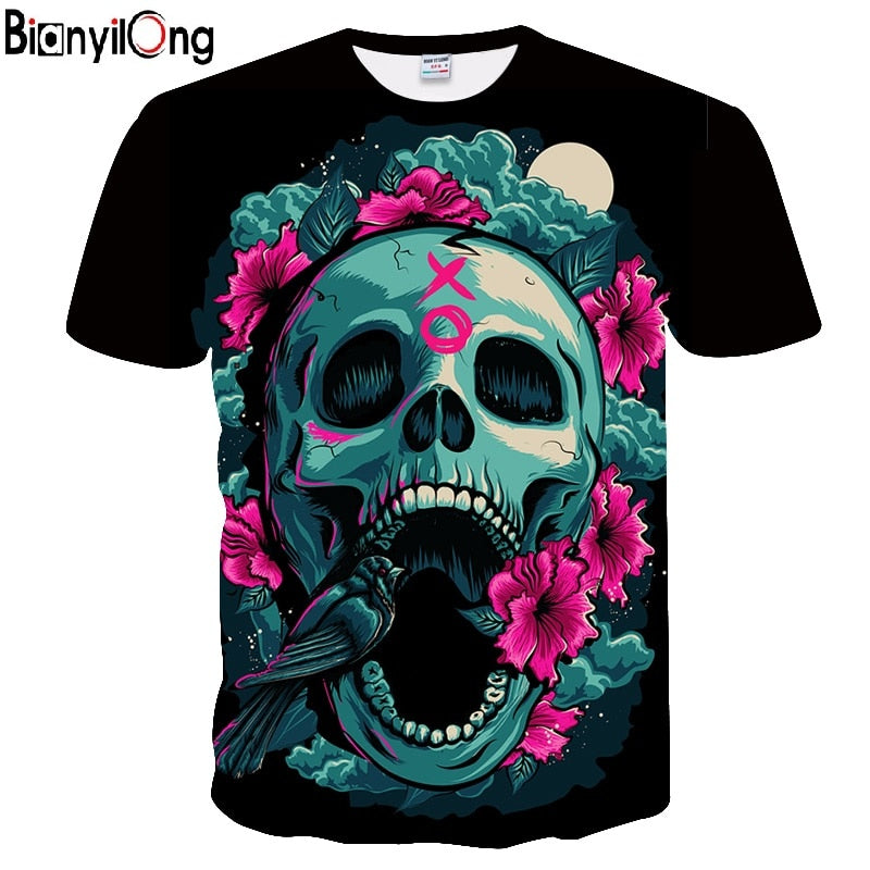 2018 Skull&Flower 3D bird Printed t shirt Men Women tshirt Summer Funny Short Sleeve O-neck Streetwear Tops&Tees Drop Ship
