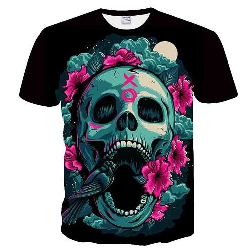 2018 Skull&Flower 3D bird Printed t shirt Men Women tshirt Summer Funny Short Sleeve O-neck Streetwear Tops&Tees Drop Ship
