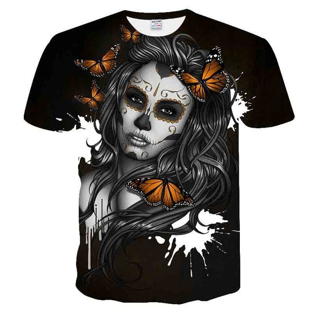 2018 Skull&Flower 3D bird Printed t shirt Men Women tshirt Summer Funny Short Sleeve O-neck Streetwear Tops&Tees Drop Ship
