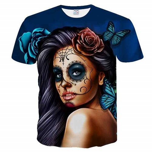2018 Skull&Flower 3D bird Printed t shirt Men Women tshirt Summer Funny Short Sleeve O-neck Streetwear Tops&Tees Drop Ship